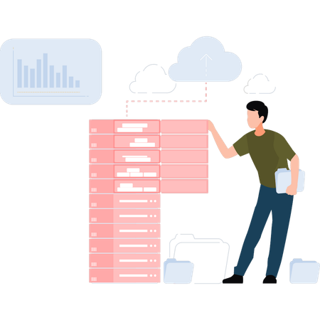 Hombre trabajando en datos de la nube  Ilustración