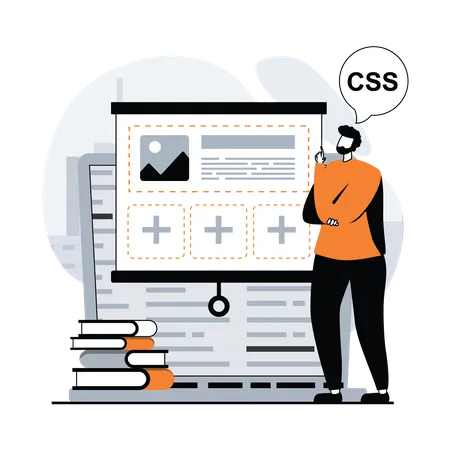 Hombre trabajando en el desarrollo de CSS  Ilustración