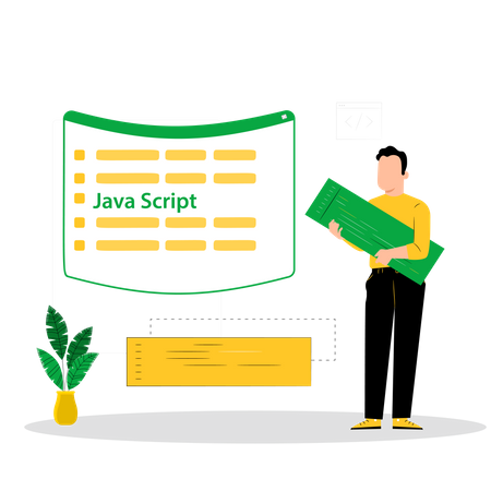 Hombre trabajando en el desarrollo de javascript  Ilustración