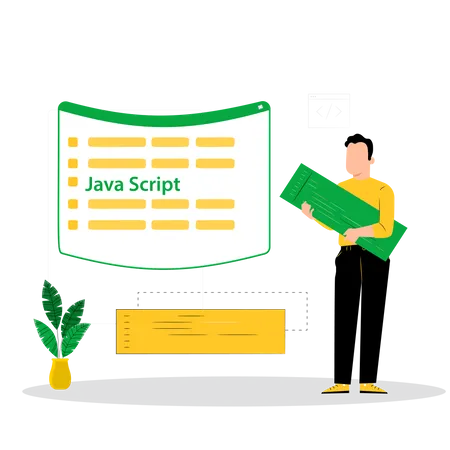 Hombre trabajando en el desarrollo de javascript  Ilustración