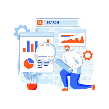 Hombre trabajando en desarrollo SEO  Ilustración