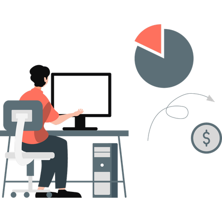 Hombre trabajando en diferentes partes de un gráfico circular  Ilustración