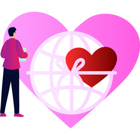 Hombre trabajando en donaciones globales  Ilustración