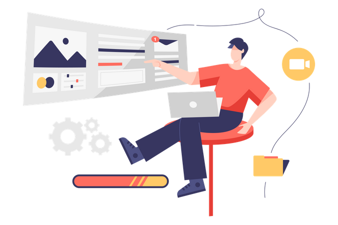 Hombre trabajando en edición de video  Ilustración