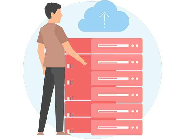 Hombre trabajando en alojamiento de datos  Ilustración