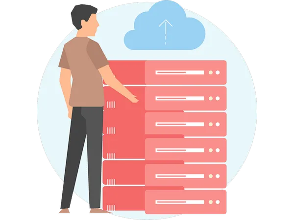 Hombre trabajando en alojamiento de datos  Ilustración