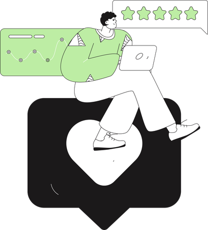 Hombre trabajando en análisis de retroalimentación  Ilustración