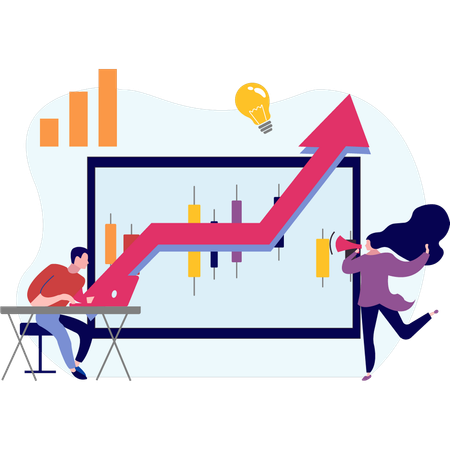 Hombre trabajando en el crecimiento empresarial  Ilustración