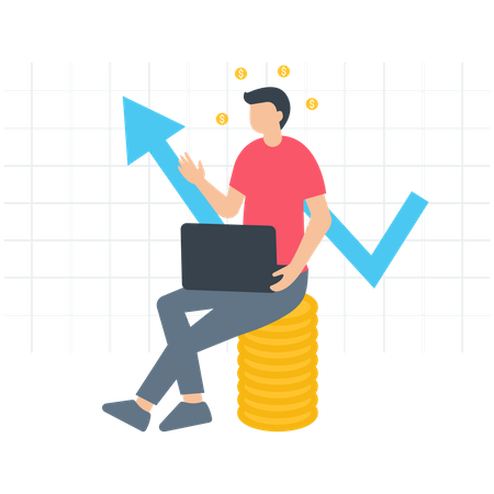 Hombre trabajando en el crecimiento financiero  Ilustración