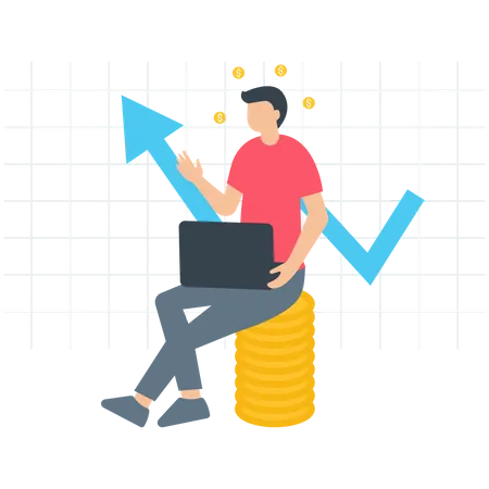 Hombre trabajando en el crecimiento financiero  Ilustración