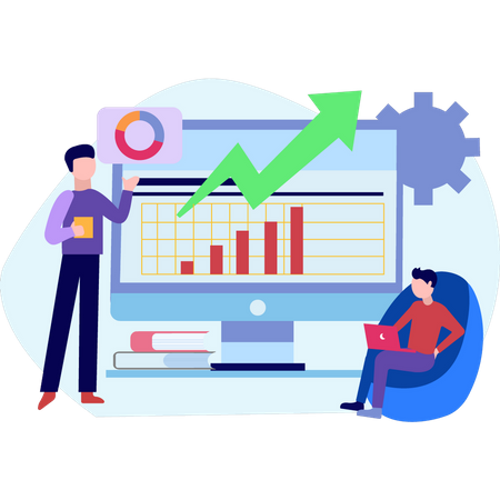 Hombre trabajando en el desarrollo del gráfico.  Ilustración