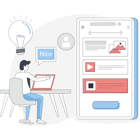 Hombre trabajando en el diseño de un sitio web  Ilustración