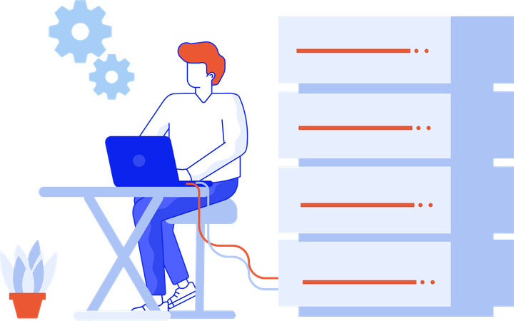 Hombre trabajando en el mantenimiento del servidor  Ilustración