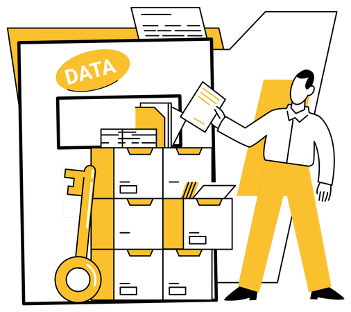 Hombre trabajando en el procesamiento de datos  Ilustración