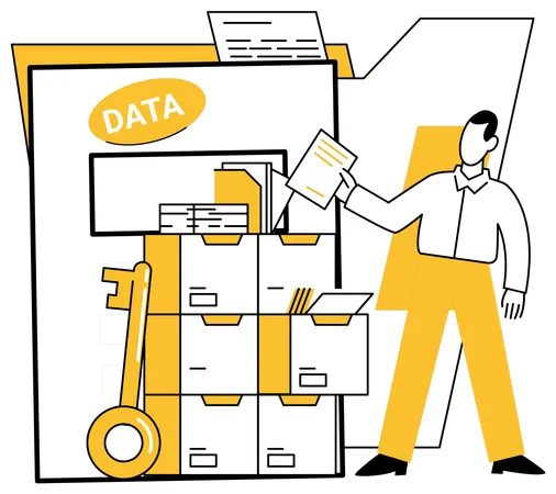 Hombre trabajando en el procesamiento de datos  Ilustración