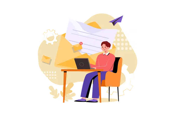 Hombre trabajando en marketing por correo electrónico  Ilustración