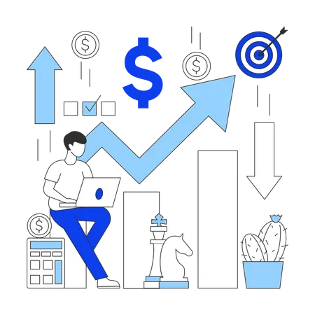 Hombre trabajando en estrategia de precios  Ilustración