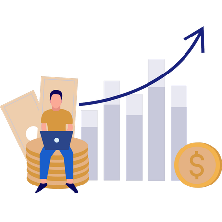 Hombre trabajando en finanzas en la computadora portátil  Ilustración