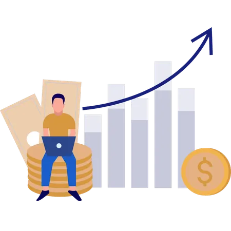 Hombre trabajando en finanzas en la computadora portátil  Ilustración