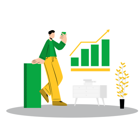 Hombre trabajando en gestión de inversiones  Ilustración