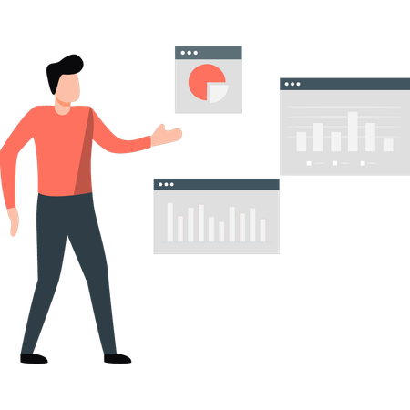 Hombre trabajando en gráfico en línea  Ilustración