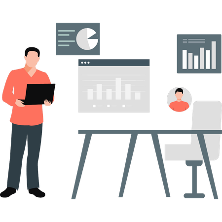 Hombre trabajando en gráficos matemáticos  Ilustración