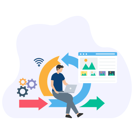 Hombre trabajando en una interfaz adaptativa  Illustration