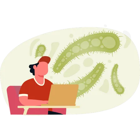 Hombre trabajando en la ciencia de la microbiología.  Ilustración