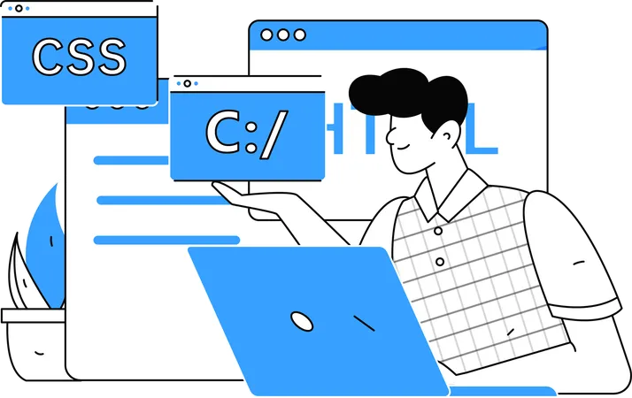 Hombre trabajando en codificación de sitios web  Ilustración