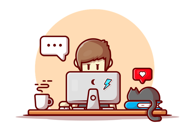 Hombre trabajando en la computadora  Ilustración
