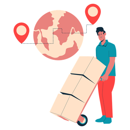 Hombre trabajando en la gestión global de la cadena de suministro  Ilustración