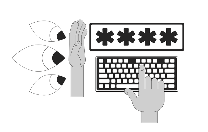 Hombre trabajando en la protección de contraseña  Ilustración