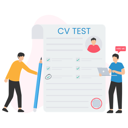 Hombre trabajando en la prueba de CV  Ilustración