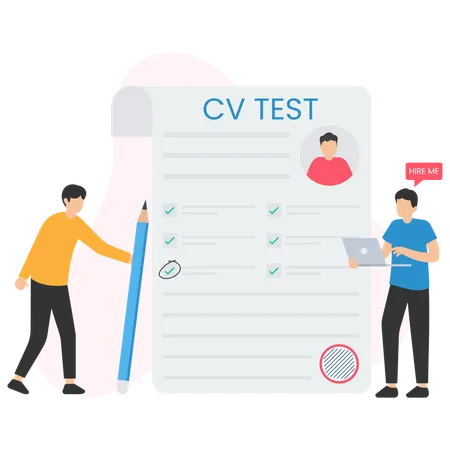 Hombre trabajando en la prueba de CV  Ilustración