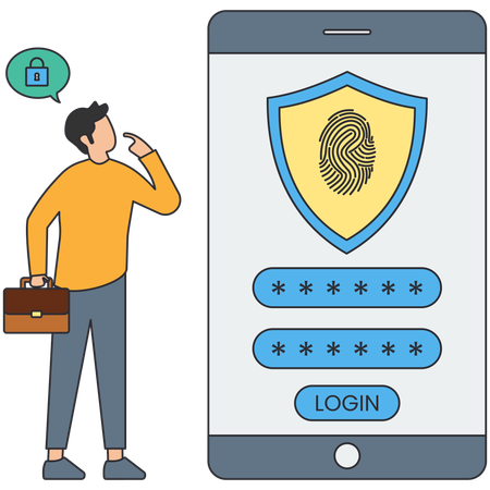 Hombre trabajando en la seguridad de la cuenta  Ilustración