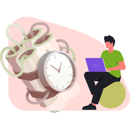 Hombre trabajando en una computadora portátil  Illustration