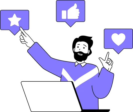 Hombre trabajando en marketing de redes sociales  Ilustración