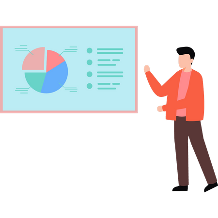 Hombre trabajando en gráfico de negocios  Ilustración