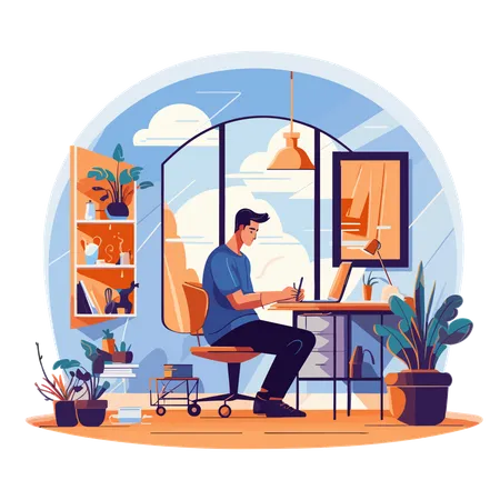 Hombre trabajando en la oficina  Ilustración