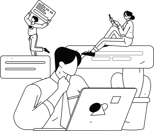 Hombre trabajando en el ranking SEO  Ilustración