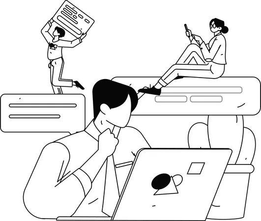 Hombre trabajando en el ranking SEO  Ilustración