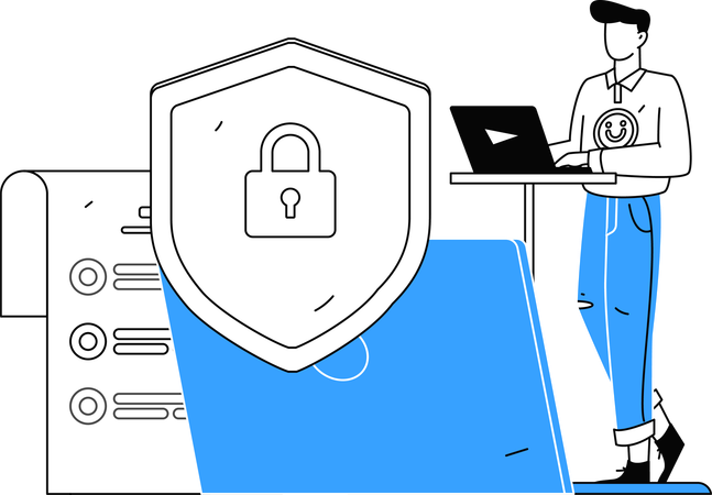 Hombre trabajando en un programa de seguridad cibernética  Ilustración