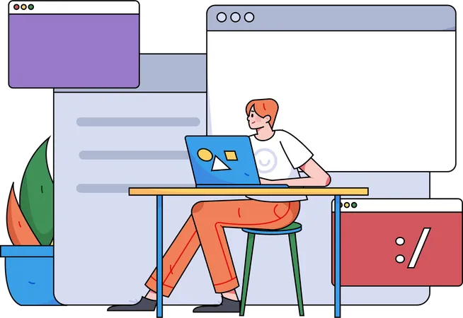 Hombre trabajando en programación en línea  Ilustración