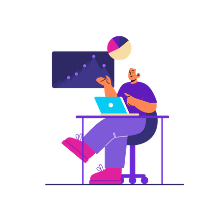 Hombre trabajando en proyecto de desarrollo web  Ilustración