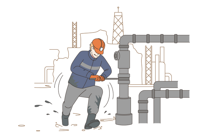 Hombre trabajando en la refinería de petróleo  Ilustración