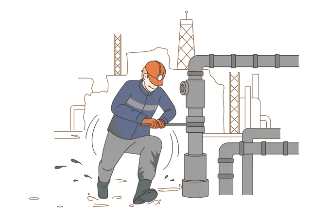 Hombre trabajando en la refinería de petróleo  Ilustración