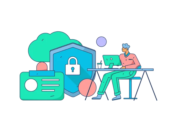 Hombre trabajando en seguridad en la nube  Illustration