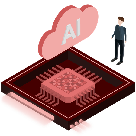 Hombre trabajando en tecnología de chips de IA  Ilustración