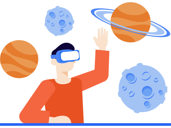 Hombre trabajando en tecnología espacial  Ilustración