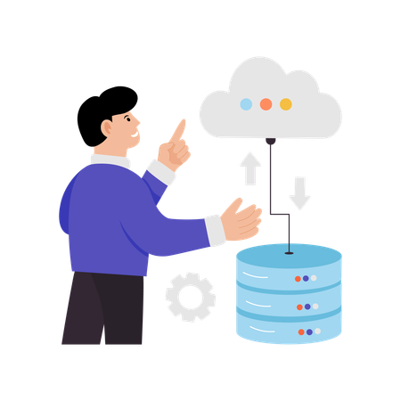 Hombre trabajando en una base de datos distribuida  Ilustración